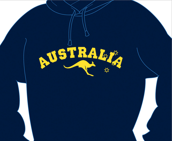 ADULT HOODIE AUSTRALIA ROO & STARS XL (YELLOW PRINT ON NAVY HOODIE)