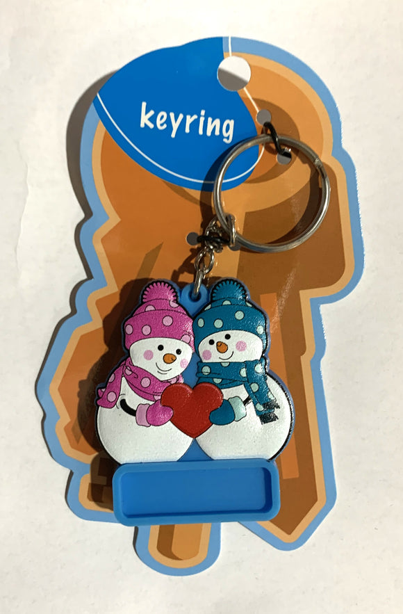 KEYRING SOFT PVC 3D SNOWMEN CUDDLING LOVE HEART