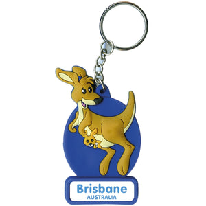 KEYRING SOFT PVC 3D KANGAROO BLUE BRISBANE