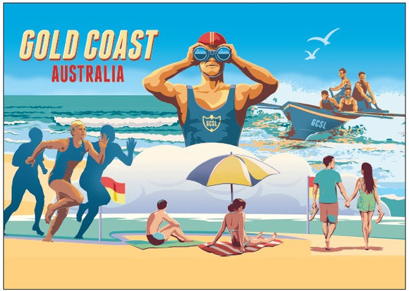 POSTCARD GOLD COAST RETRO LIFESAVER