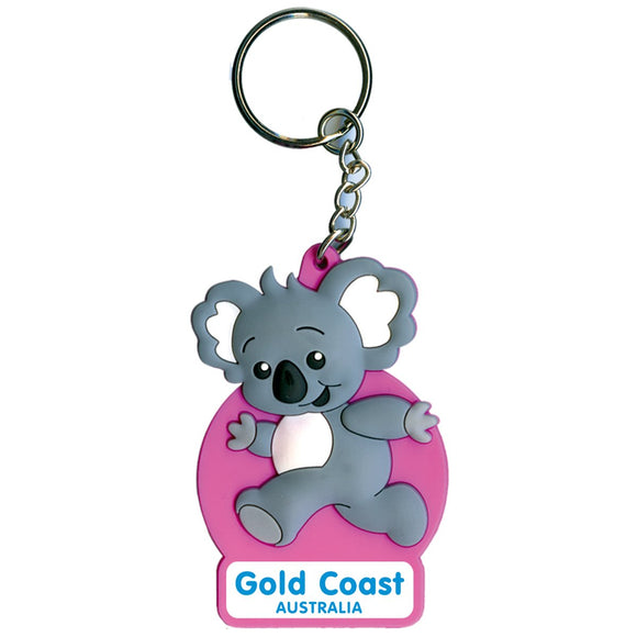 KEYRING SOFT PVC 3D KOALA PINK GOLD COAST