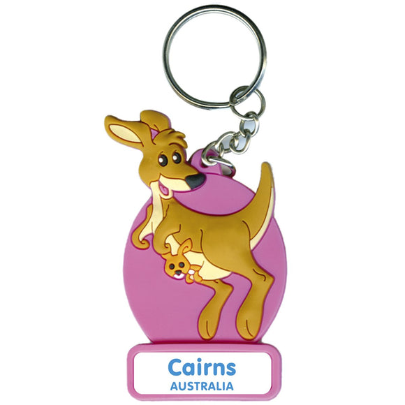 KEYRING SOFT PVC 3D KANGAROO PINK CAIRNS AUSTRALIA