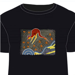 ADULTS T-SHIRT LG COASTAL KOORIS BLACK BY RONNIE POTTER, TOBWABBA