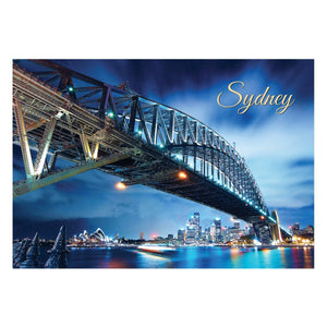 MAGNET WOODEN 2D SYDNEY OPERA HOUSE & BRIDGE NIGHT BLUE SKY