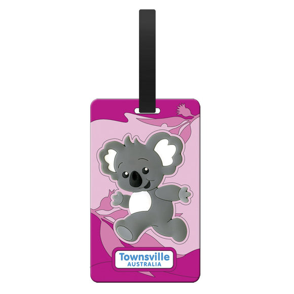 LUGGAGE TAG SOFT PVC KOALA PINK TOWNSVILLE AUSTRALIA