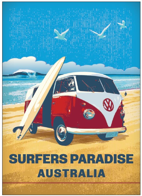 POSTCARD GOLD COAST AUSTRALIA VINTAGE KOMBI