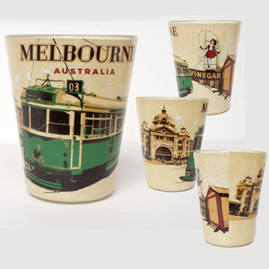 SHOT GLASS VINTAGE MELBOURNE TRAM AND SKIPPING GIRL