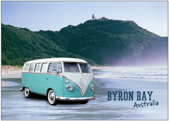 POSTCARD BYRON BAY KOMBI ON BEACH