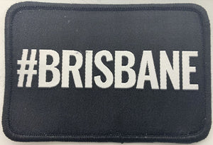 IRON ON WOVEN BADGE Black #BRISBANE