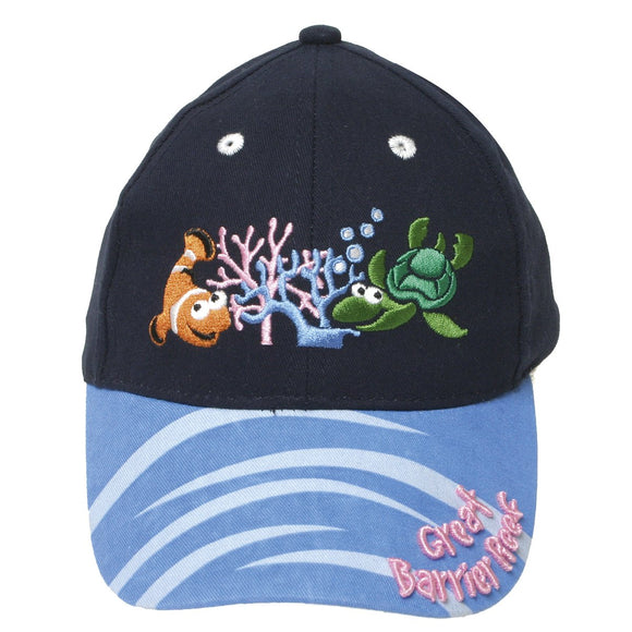 CAP KIDS COT TWILL GREAT BARRIER REEF TURTLE AND CLOWN FISH NAVY NFR