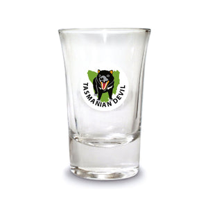 SHOT GLS CLEAR 18MM CREST TASMANIAN DEVIL ICON